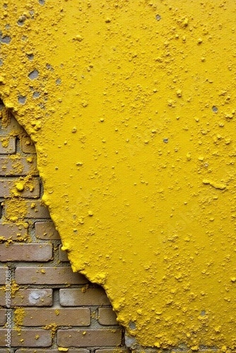 Cracked and flaking yellow paint reveals aged brickwork beneath , sun-bleached, pattern, vintage