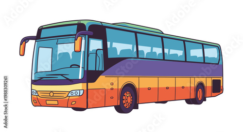 Modern Passenger Coach Bus Vector Illustration, Flat Design Style Graphic for Public Transportation, Tourism, and Travel Industry Concepts Isolated on White