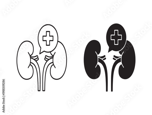 Human kidneys with medical cross symbols illustration for healthcare and anatomy studies