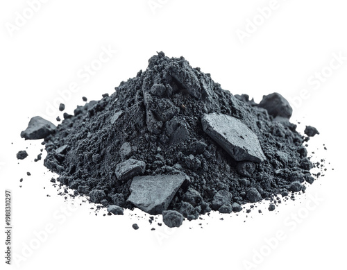 Charcoal grey powder and shards of fine coal dust