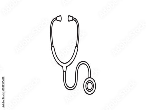 Simple black and white line drawing of a classic medical stethoscope for healthcare illustration