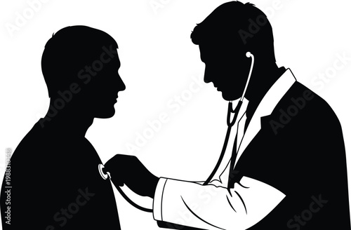 Doctor examining patient with stethoscope silhouette healthcare consultation medical checkup concept 