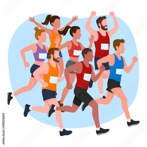 Group of people running a marathon race Teamwork and healthy lifestyle concept