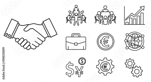 Business Icons Representing Partnership Success and Growth.