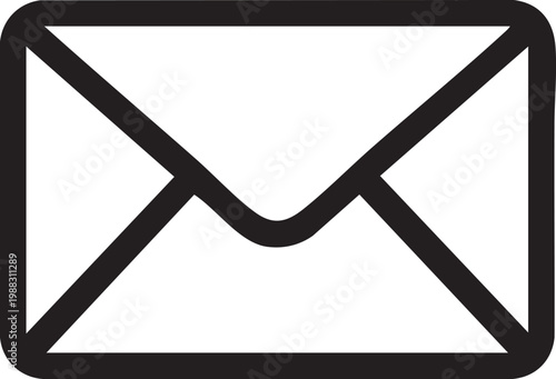 A black vector graphic illustration of a simple sealed envelope icon