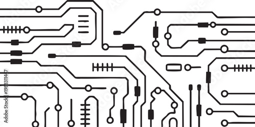 Electronic circuit board design with various components and connections