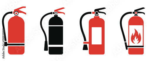 fire extinguisher icon representing fire safety, firefighter equipment symbol, emergency signage concept, industrial hazard protection, workplace safety instruction design, clean vector illustration