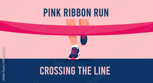 Pink Ribbon Run: Runner Approaches Finish Line, Symbolizing Hope and Victory