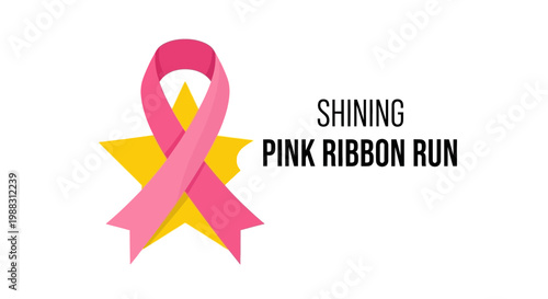 Pink Ribbon Run Shining Illustration Representing Triumph, Fight, and Courage for Solidarity