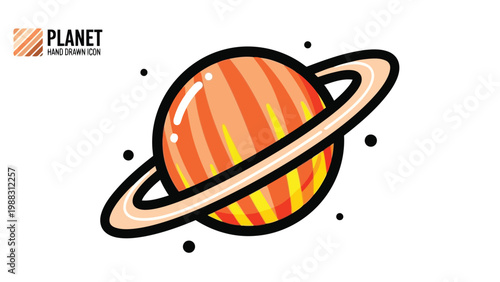 Hand-drawn illustration of a planet with rings resembling saturn in a space theme Vector