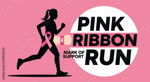 Pink Ribbon Run: Silhouette of Runner Symbolizing Breast Cancer Awareness and Support