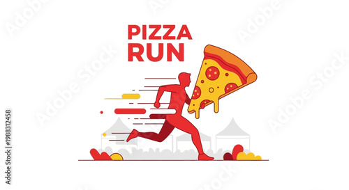Pizza Run Illustration Depicting Speed, Endurance, Gourmet Food, and A Festive Celebration
