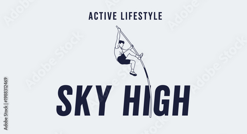 Pole Vaulting Athlete Soaring High Above with Active Lifestyle Concept Sport Fitness