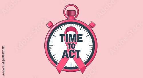 Pink Ribbon Stopwatch Icon Advocating for Breast Cancer Awareness and Early Detection