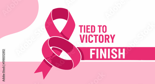 Pink Ribbon Symbol of Hope and Perseverance Tied to Victory Against Cancer, Reaching the Finish