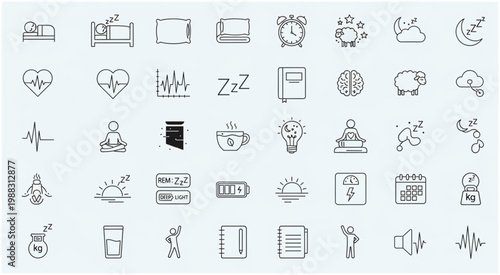Collection of sleep and rest related icons for health and wellness.