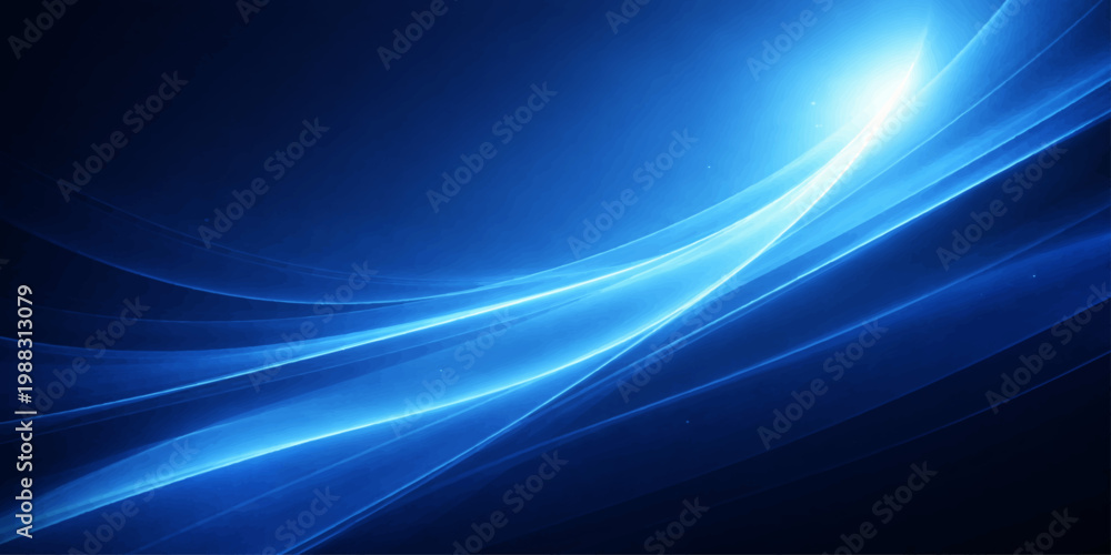 Fototapeta premium This abstract blue wave background features a digital motion design with soft light curves and glowing fractal lines to create a textured energy effect