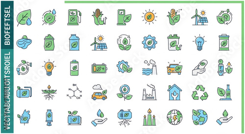 Collection of various green energy and environmental icons for sustainable development.