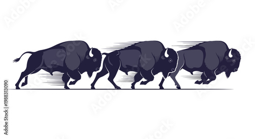 Powerful Bison Herd Charging Forward With Motion Lines Symbolizing Speed And Strength