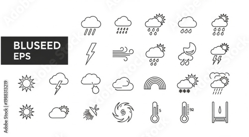 Weather icons set with various weather conditions and elements for design.