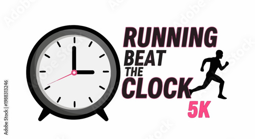 Race Against Time: A 5K Run, Beat The Clock Event, Sport Competition, Running Illustration