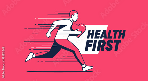 Prioritize Wellbeing: Energetic Person Running With A Heart, Emphasizing Wellness