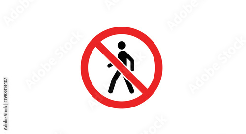 Prohibited Pedestrian Movement Sign Icon, Red Circle Symbolizing Restriction and Caution