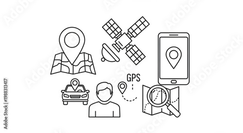 GPS navigation system and location tracking technology concept illustration.