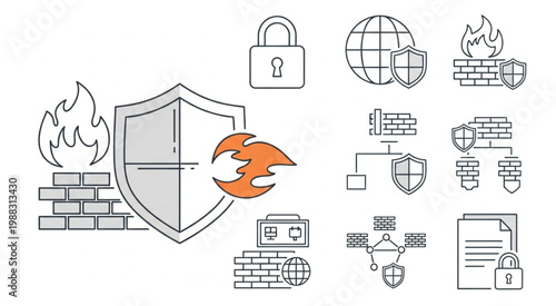 Firewall and security shield concept representing digital protection and safety.
