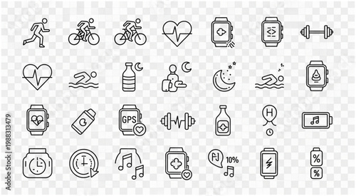 Fitness and health tracking icons representing various activities and metrics.