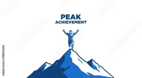 Reaching The Summit Representing Victory, Growth, Achievement, And Success In Blue Color