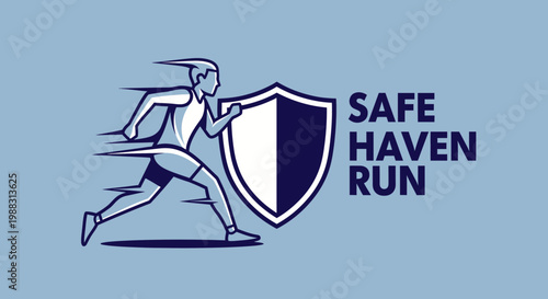 Protecting Through Movement A Runner With Shield For Safe Haven Run Theme Illustration