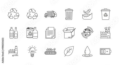 Collection of recycling and environmental protection related icons and symbols.