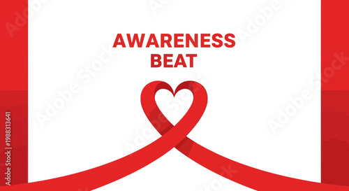 Red Awareness Heart Ribbon Symbolizing Compassion and Health on White Background