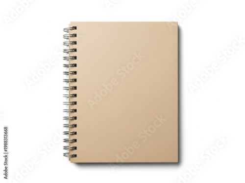 A beige spiral notebook with blank pages ready for writing or drawing