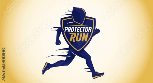 Protector Run Emblem: Dynamic Logo of a Runner Shielded Against Challenges