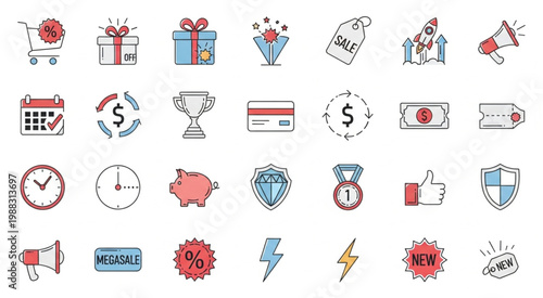 Collection of colorful business and shopping icons for various purposes and uses.