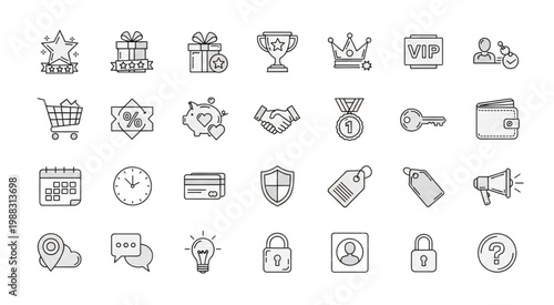 Collection of hand-drawn icons representing various concepts and symbols.