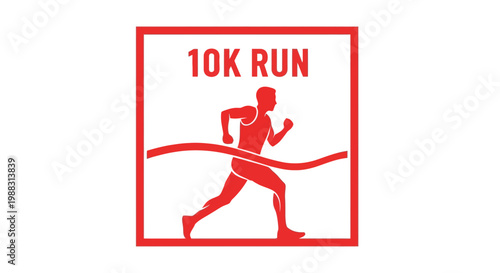 Red Silhouette of Athlete Running in 10k Competition Achieving the Finish Line