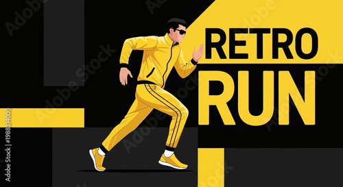 Retro Runner Illustration With Yellow Tracksuit: A Vibrant Sports Design