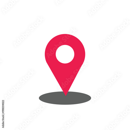 Location Pin Icon Flat Design – GPS Map Marker Symbol with Shadow on Light Background