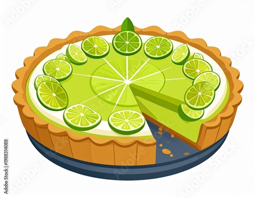 key lime pies with golden-brown crusts and creamy pale green filling, topped with whipped cream dollops around the edge.