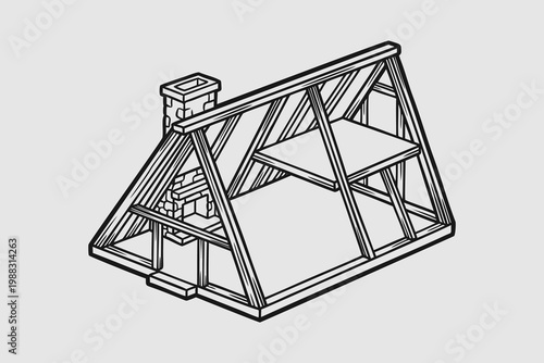 Isometric AFrame House Construction Blueprint Illustration