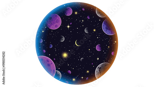 Cosmic dreams: a glowing nebula and celestial bodies in space Vector