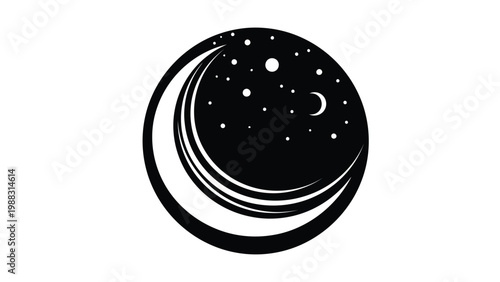 Crescent moon with stars and subtle wave patterns against a dark background Vector