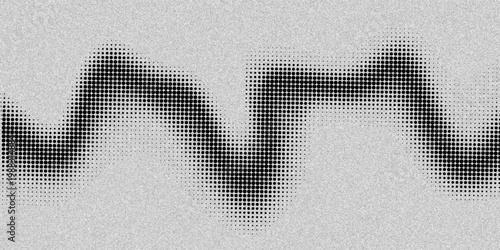 Wavy grain gradient texture. Black stippled flowing line background. Grunge noise dot work wallpaper for banner, poster, brochure. Undulate sandy backdrop with speckles, particles, granules. Vector