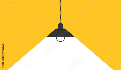Hanging lamp with the light coming from it. Symbol with blank space for text. Banner or poster design template. Vector illustration