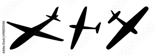 Glider set with black silhouette on white background featuring flight, aerodynamics, outdoor recreation with aviation and sports