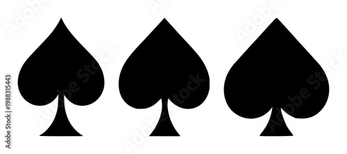 Spade symbol set with black silhouette on white background featuring playing card icon, game symbol with iconography and emblem