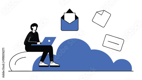 Woman working remotely on laptop abstract concept vector illustrations